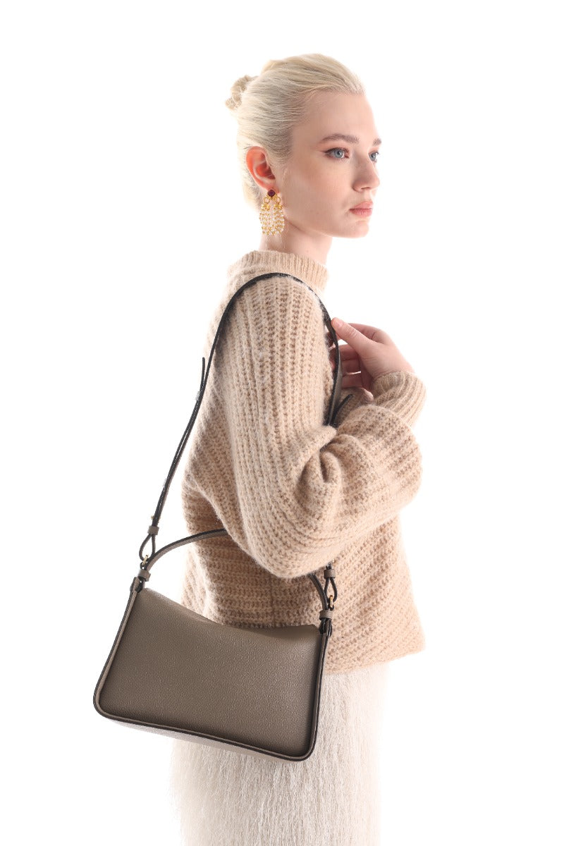 High Quality Small Embossed Leather Handbag - Beige