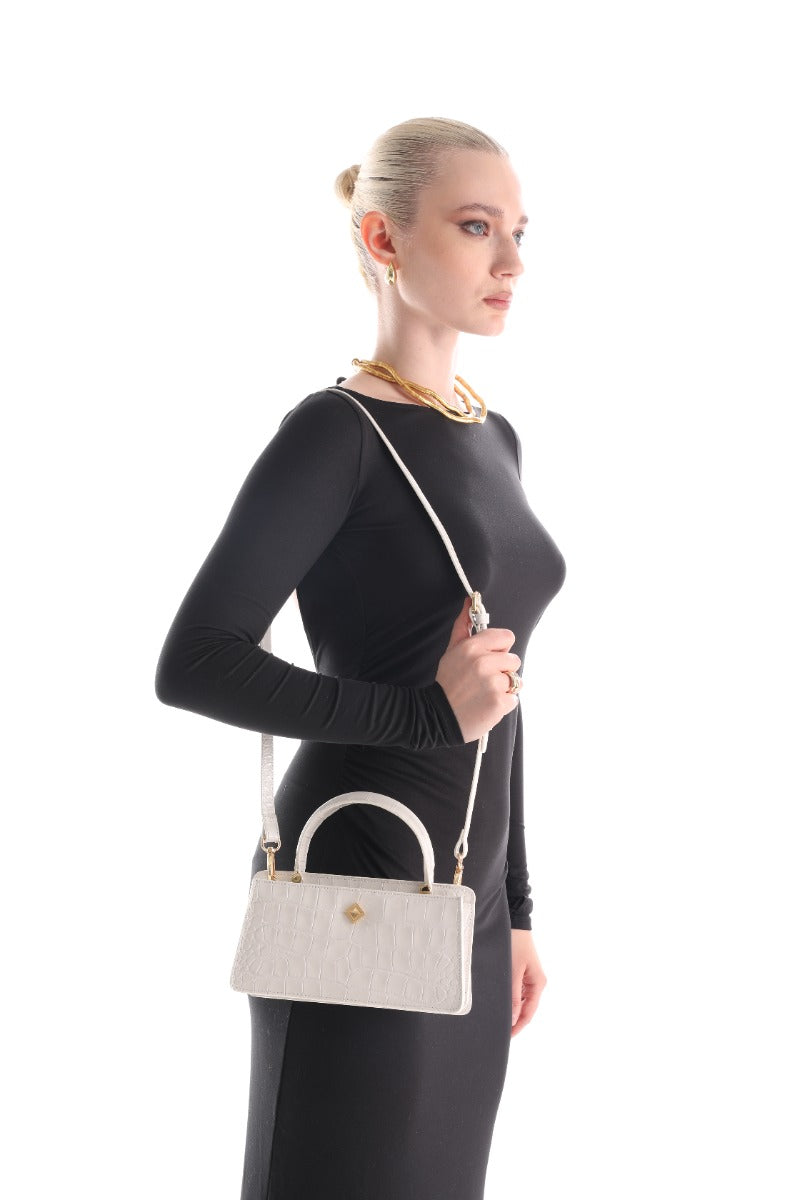Ladies Handbag - Croc Effect Calf Skin - Summer Sand